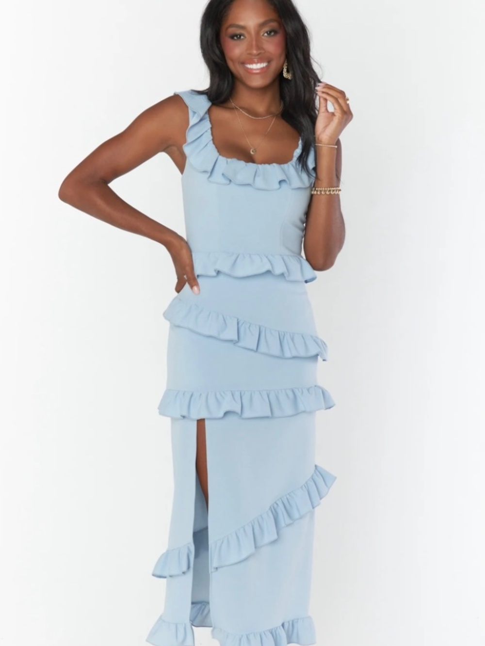 Show Me Your Mumu Greta Dress size M - Steel Blue Stretch